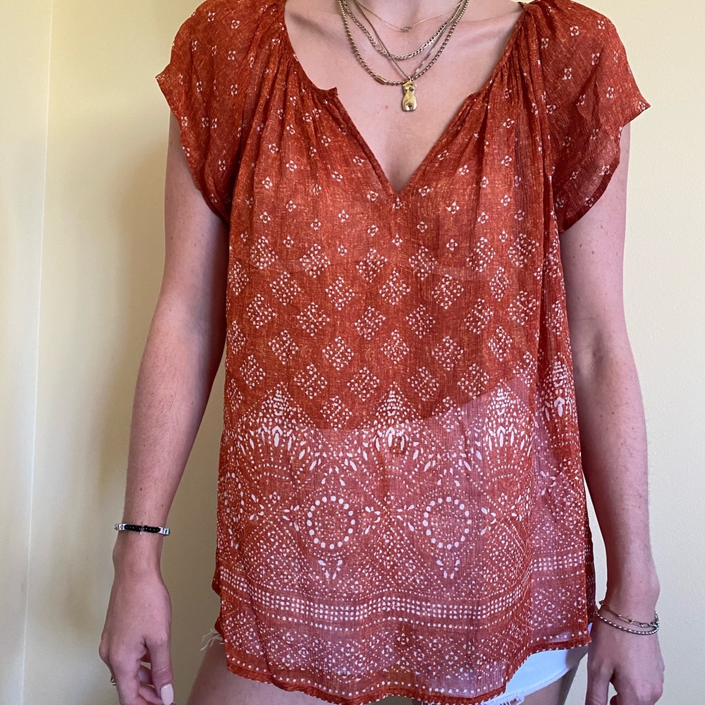 joie burnt orange rust boho blouse